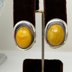 baltic butterscotch amber clip earrings sterling silver estate butterscotch